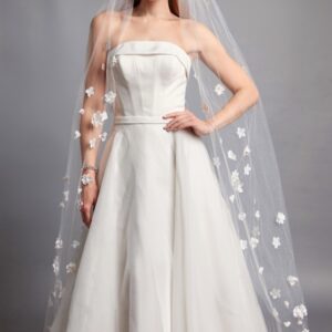 3D floral veil 65 inch chapel length ivory Style 6022