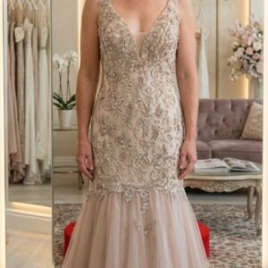 The Ivonne D by Mon Cheri 118D09 gown in Light Gold